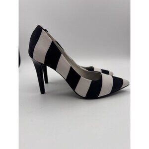 Christian Siriano Black and White Striped Stiletto Pumps, Size 6 Heels Shoes